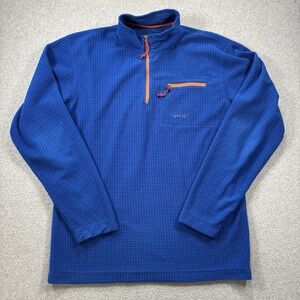 Orvis Trout Bum 1/4 Zip Mens Medium Pullover Sweater Jacket Waffle Fleece Blue